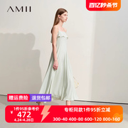 Amii2024夏极简纯色长款大A摆薄雪纺吊带连衣裙女款