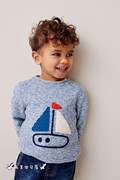 NEXT英国男童装24春男宝蓝色纹理卡通帆船百搭休闲针织衫毛衣