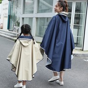 韩日系亲子斗篷雨衣时尚骑行雨披小学生书包位初高中男女儿童布料