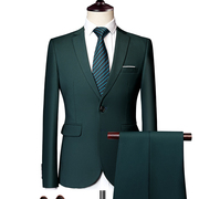 欧洲站大码男士商务休闲西装，套装英伦西服，墨绿两件套职业外套裤子