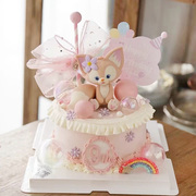 女孩蛋糕装饰摆件网红琳娜粉色小狐狸网红宝宝周岁生日插件配件