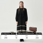 leorlax原创设计2022秋冬日系通勤镂空蕾丝，小众长袖黑色连衣裙女
