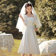 领证小白裙穿搭裙子登记情侣装轻婚纱，订婚礼服平时可穿法式连衣裙