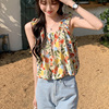 甜美小衫女夏2023时尚方领无袖吊带背心，短款碎花雪纺上衣外穿