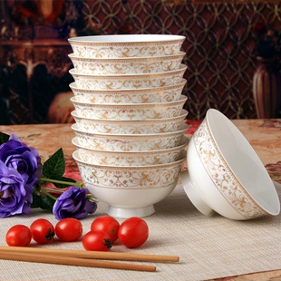 高脚防烫碗套装，景德镇陶瓷器骨瓷饭碗面碗单碗家用碗4点5英寸