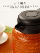 厂老式竹编复古保温壶闷茶壶带温度显示热水壶不锈钢内胆保温瓶库