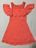 外贸原单法国品牌n*af橙色雪纺，镂空露肩荷叶边收腰连衣裙减龄