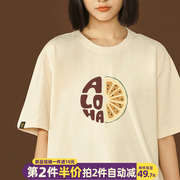 vintage小清新t恤女夏季设计感2024oversize纯棉宽松简约短袖