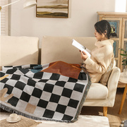 北欧棉线棋盘格沙发盖巾全盖四季通用沙发盖布单人沙发套罩防猫抓