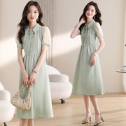 新中式国风连衣裙复古时尚洋气显瘦减龄收腰温柔淑女雪纺气质长裙