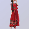 中国风傣族女装秋季云南民族，风红色时尚，复古大摆裙半身长裙两件套