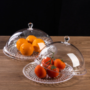 亚克力水果盘透明塑料带盖圆形食品防尘罩零食，点心展示干果盘盖子