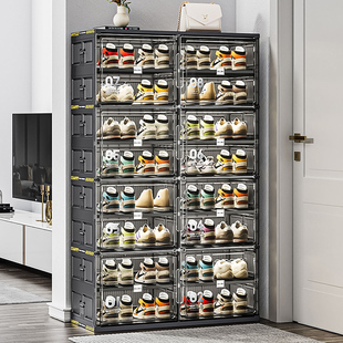 鞋子收纳架鞋柜家用门口多层简易鞋架透明鞋盒折叠置物架入户鞋子
