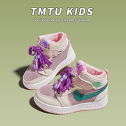 TMTU KIDS 女童高帮时尚板鞋2023秋冬儿童鞋运动鞋防滑休闲鞋