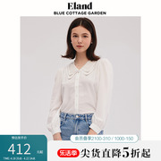 eland衣恋长袖衬衫女双层花边，领纯色h版型，气质甜美风上衣