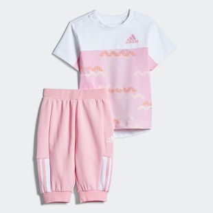 adidas阿迪达斯婴童套装，休闲装圆领运动短袖长裤两件套gp0358
