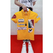 夏季男生短袖字母，贴布修身网红t恤薄款半袖韩版夏季polo衫男潮牌