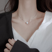 925镀银一颗珍珠吊坠项链女ins冷淡风高级感气质名媛锁骨颈链