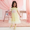 100-150韩系女童黄色卡通，无袖裙+白色烫粉网纱罩裙两件套
