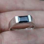 贵菲尔珠宝    925银天然蓝宝石戒指 男士戒指