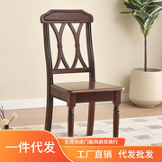 美式实木椅休闲椅靠背椅家用凳，书桌椅子欧式复古餐厅靠背皮椅