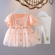洋气女宝宝套装0女童夏装1公主装，2婴儿夏天衣服3小女孩纱裙两件套