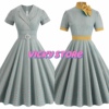 欧美复古Vintage50年代女装短袖气质英伦格纹显瘦通勤大摆连衣裙