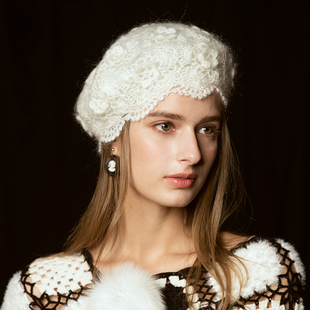 复古贝雷帽秋冬韩版秋天毛线帽甜美可爱白色英伦，针织帽蓓蕾帽子女