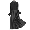 黑色显瘦修身镂空立领新中式减龄长袖女裙春季长裙连衣裙N600