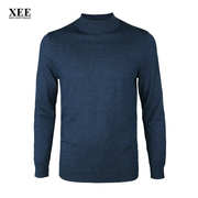 XEE商场同款 男士冬季深青色半高领纯羊毛衫直筒合体套头毛衣保暖