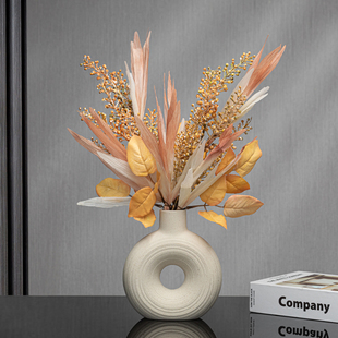 现代简约陶瓷花瓶摆件创意台面小花插客厅玄关装饰品仿真干花套装