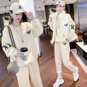 香港2023秋冬羽绒棉服马甲加绒卫衣女跑步V运动套装三件套