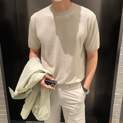 针织衫男薄款夏季圆领透气时尚打底衫简约韩版宽松休闲短袖T恤
