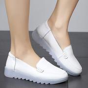 秋季女鞋平跟单鞋小白鞋白色护士鞋牛筋底平底鞋浅口圆头厚底