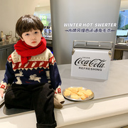 儿童加厚圣诞新年卡通毛衣男女童2022冬装韩版绵羊绒撞色针织衫潮