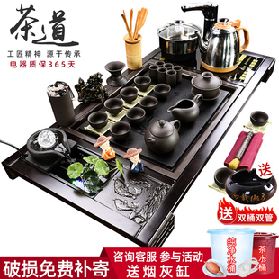 紫砂功夫茶具套装家用商用电磁炉，茶盘青花白瓷，一体全自动烧水电器