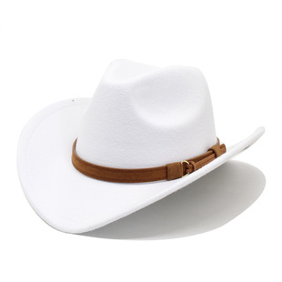 白色藏族礼帽少数民族风毛呢，西部牛仔礼帽，男女骑术帽cowboyhat