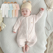 婴儿夏季薄款连体衣男女宝宝，长袖空调服新生儿，衣服莫代尔哈衣0-3