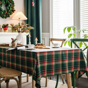 北欧INS复古苏格兰绿格子圣诞桌布布艺 美式乡村田园简约书桌布