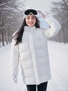 斯凯奇中长款羽绒服女装白色秋冬运动保暖棉服休闲外套女P423W085
