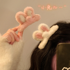 毛茸茸粉色可爱兔耳朵发夹