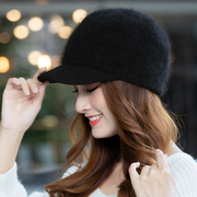 帽子女冬天韩版时尚棒球帽，冬季百搭毛球兔毛针织，鸭舌帽保暖毛线帽