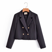 西装短款双排扣纯色女士韩版23春季通勤洋气显瘦时尚气质外套