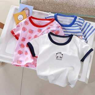2023女宝宝短袖t恤0男小童婴儿，上衣1儿童，夏装纯棉2女童装3岁