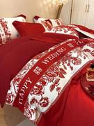 高档礼盒包装红色结婚四件套婚床上用品新婚，陪嫁喜被婚庆被套床单