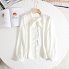 高级感白色衬衫2024春季法式设计感蝴蝶结系带垂感长袖衬衣女