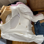 韩版女雪纺拼接假两件单排扣方领长袖针织衫时尚，休闲洋气》21