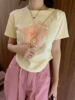 Banlala日系甜酷辣妹短上衣女2024夏季设计感植绒粉色星星短袖T恤