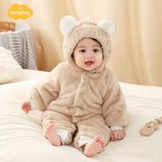 aengbay婴儿连体衣冬装外出服抱衣，套装加厚加绒爬服宝宝棉服冬季