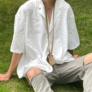 BEANCURD 白色宽松衬衫韩版慵懒风方领薄款坠感短袖 男女